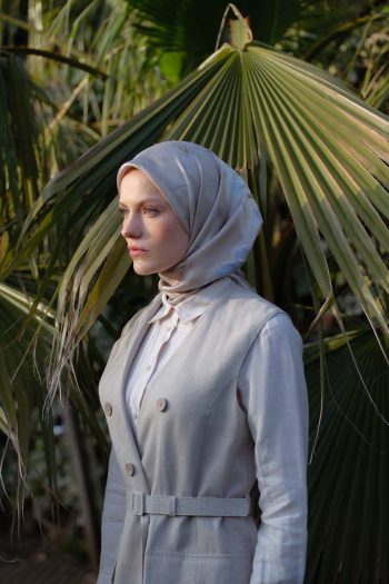 Collar Detailed Linen Vest - Beige