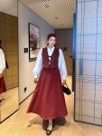 Gökçe Skirt Suit in Burgundy
