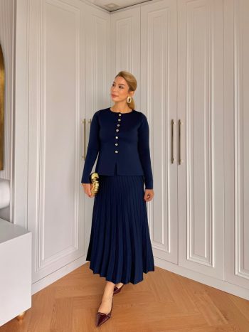 Huri Skirt Suit in Navy Blue