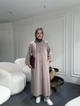 Long Hooded Double Yarn Suit in Mink