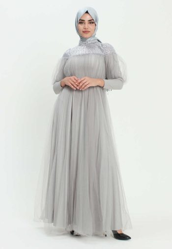 4121 Sequin Detail Tulle Evening Dress