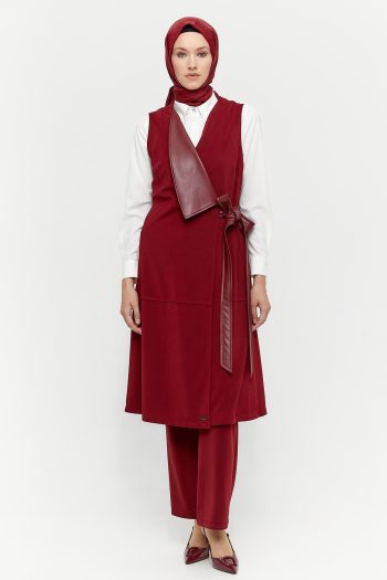 Leather-Trimmed Long Vest