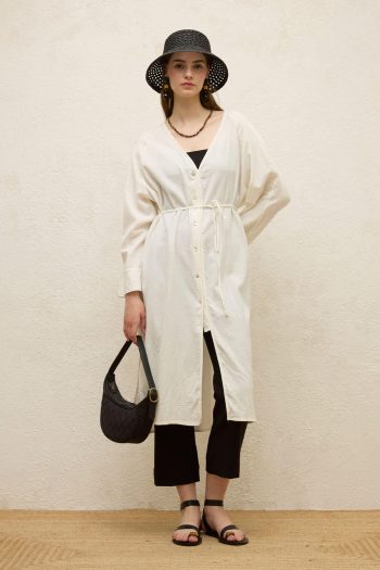 Cotton Tie-Waist Long Tunic Ecru