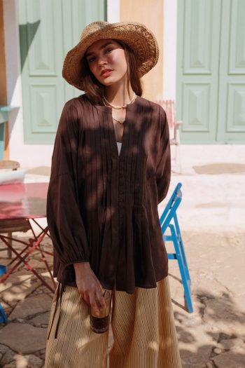 Voile Tunic With Pleat Details Brown