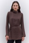 Satin Wide Sleeve Tunic Brown