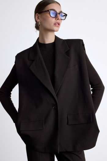 Wide Shoulder Vest Dark Brown