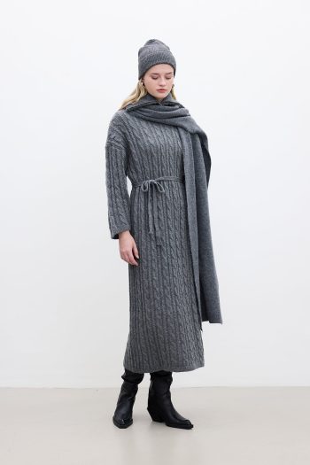 Cable-Knit Sweater Dress Anthracite