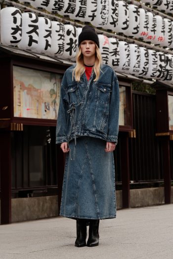 Ruffled-Hem Denim Skirt Blue