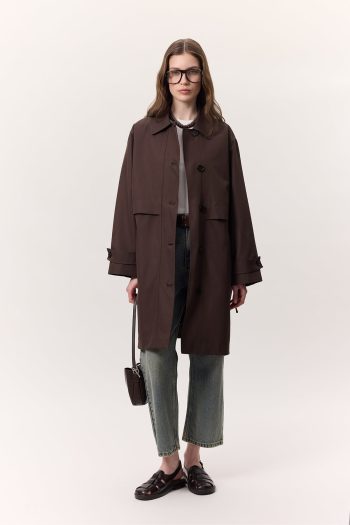 Adjustable Waist Lightweight Trench Coat Chocolate