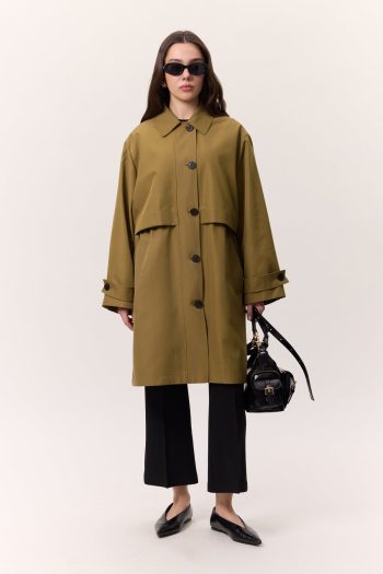Adjustable Waist Lightweight Trench Coat Olive Green