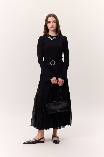 تنورة ماكسي مطوية سوداء