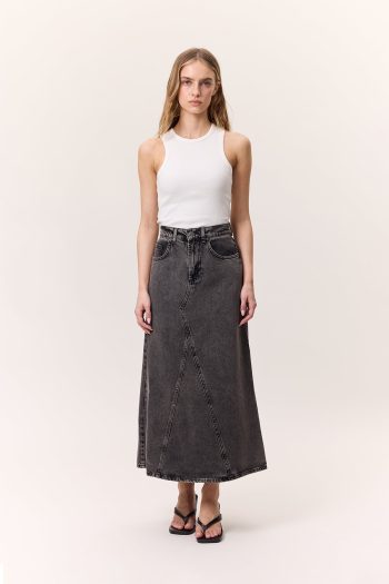 Ruffled-Hem Denim Skirt Black