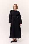 Wide Sleeve Belted Denim Dress Black