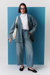 Adjustable Waist Relaxed Denim Pants Blue
