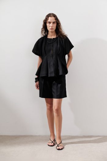 Pleated Linen Vest Black