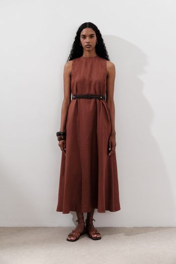 Linen Gathered Dress Copper