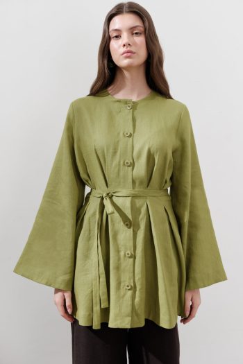 Linen Darted Tunic Apple Green