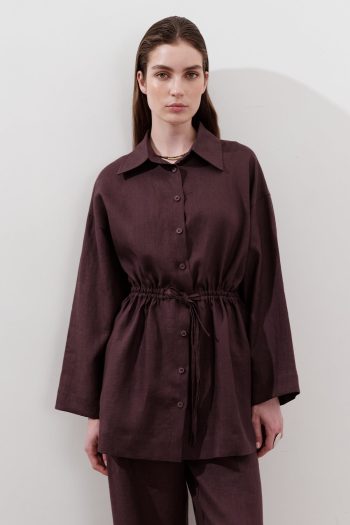 Linen Waist-Tie Tunic Damson