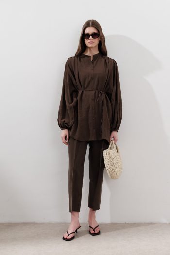 Tencel Gathered Tunic Brown