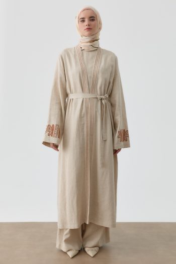 Embroidered Kimono Set - Beige