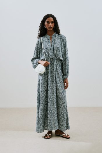 Patterned Viscose Tie Dress Lily Indigo