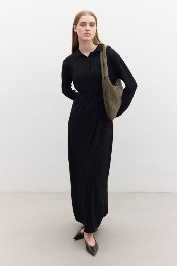 Collared Knit Dress Black