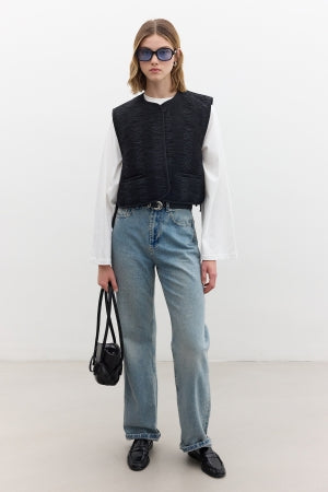 Quilted Embroidered Vest Black