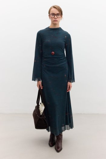 Patterned Wide-Sleeve Tulle Dress Freesia