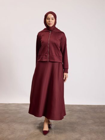 Scuba Embellished Suit in Burgundy