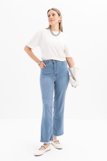 Light Blue Stretch Wide Leg Denim Trousers