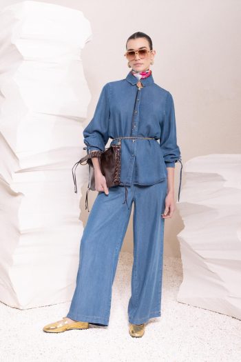 Light Blue Belted Viscose Shirt Tunic