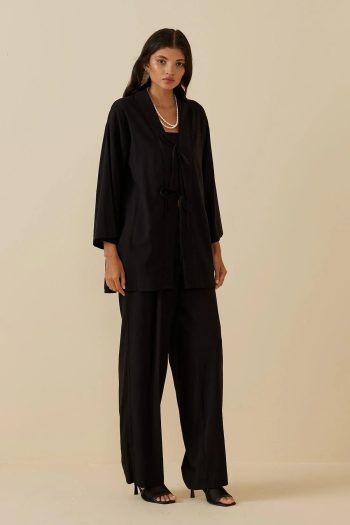 Black Linen Lace-Up Suit