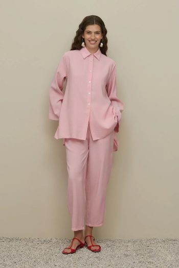 Basic Modal Shirt Set in Pink