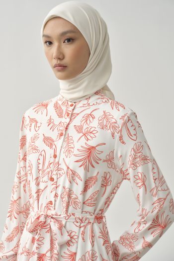 Orange Patterned Dress with Belt