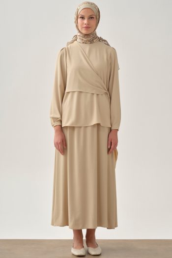 تنورة بخصر مطاطي - بيج