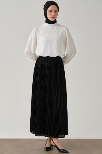 تنورة بليسيه بخصر مطاطي - سوداء