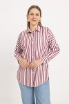 White-Burgundy Oversize Basic Shirt