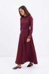 Burgundy Long Dress with Bicycle Neckline