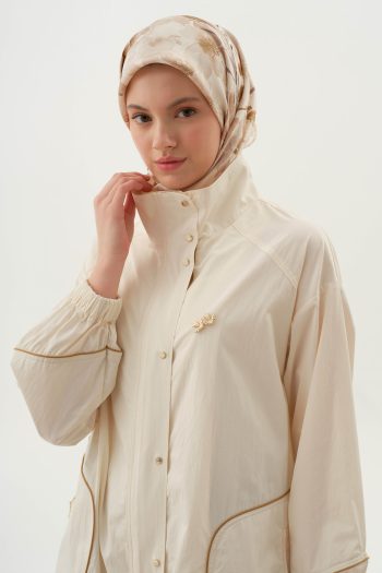Elegant Trench Coat with Piping - Ecru