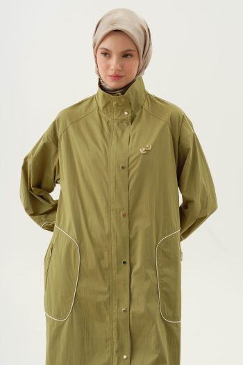Piped Raincoat - Olive