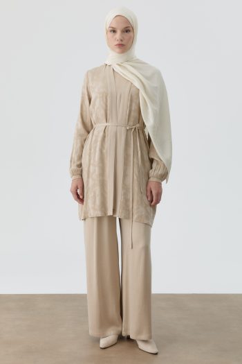 Bol Paça Beli Kemerli Pantolon - Bej