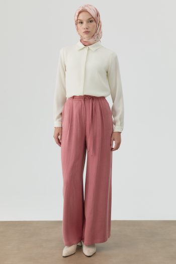 Wide-Leg Belted Trousers - Dusty Rose