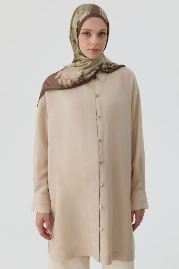 Brit Buttoned Slit Tunic - Beige