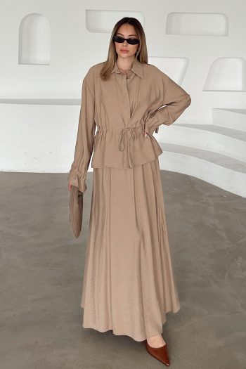 Ruched Detail Skirt Jacket Modal Set KAMEL 9347-TK