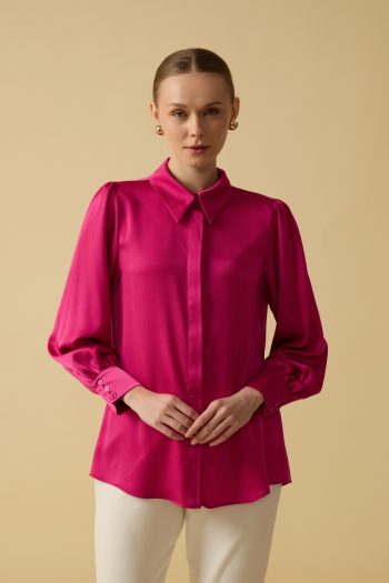 BÜZGÜLÜ SATEN BLUZ FUŞYA