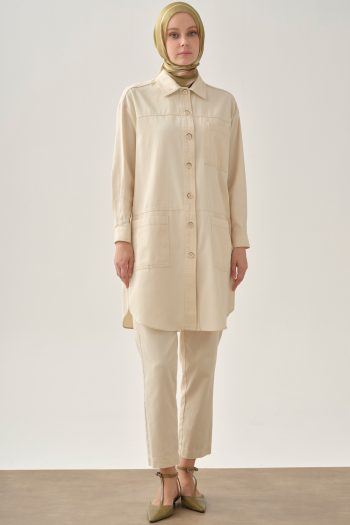 Long Jacket with Pocket Detail - Ecru