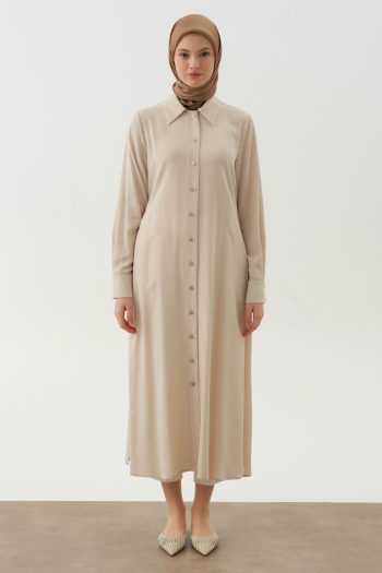 Double Wrap Belt Long Tunic - Beige