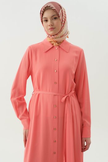 Double Wrap Belt Long Tunic - Coral