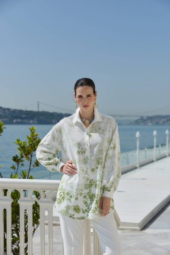 DEGRADE DESENLİ KETEN TUNİK YEŞİL