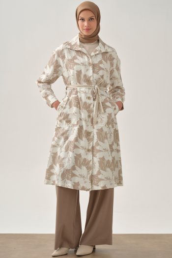 Desenli Keten Kap - Vizon